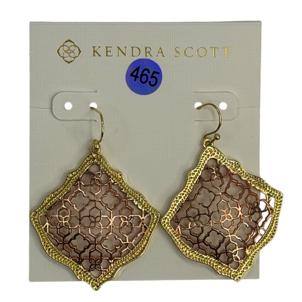 Kendra Scott‎ Addie Drop Earrings Rose Gold Filigree Mixed Metal Statement NWT